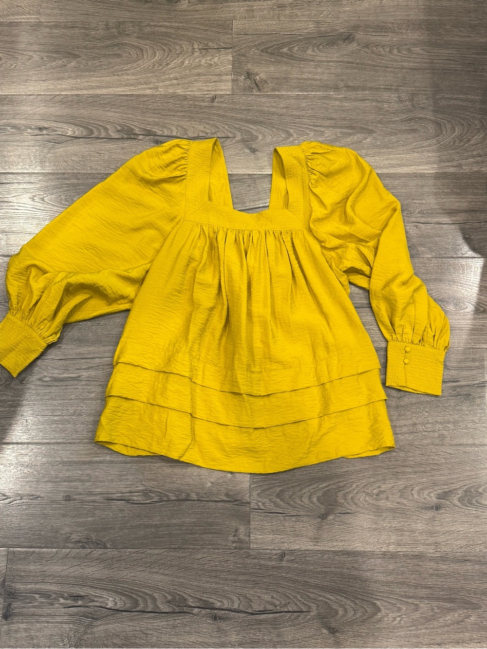 Anthropologie Maeve Mustard Yellow Square-Neck Tiered Peasant Blouse